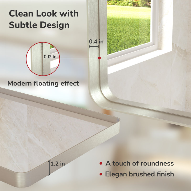 Leaderville Aluminum Framed Shatterproof Rust-Resistant Bathroom Mirror, 36" x 48", Rectangle, Brushed Nickel