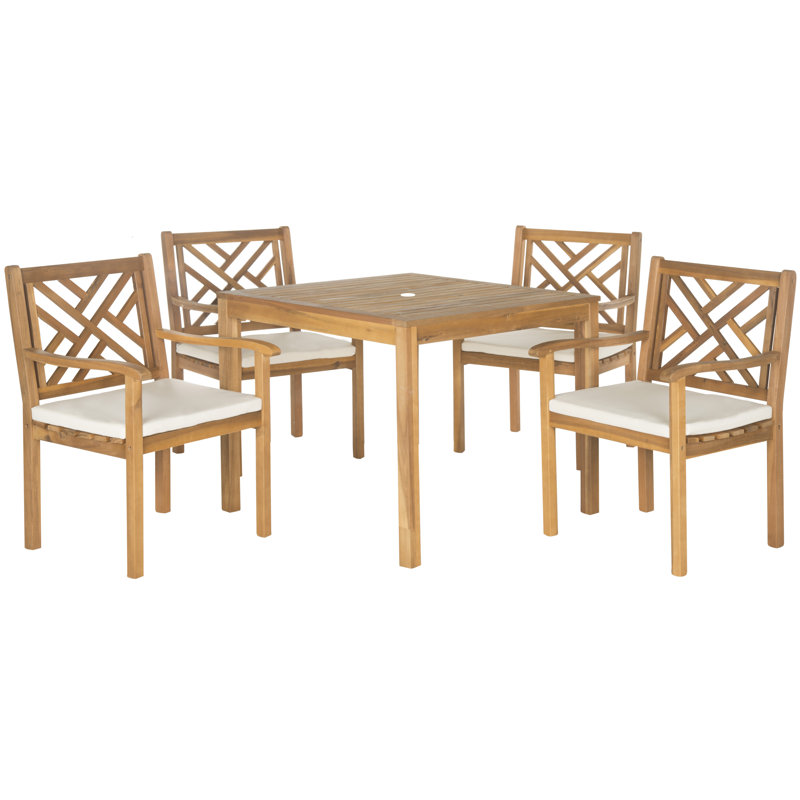 Outdoor Eusden 4 Seater Dining Set with Cushions, Teak Brown/Ecru