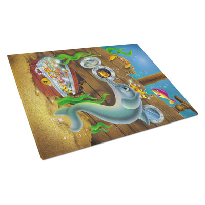 Tempered Glass Dolphins Treasure Chest Cutting Board
