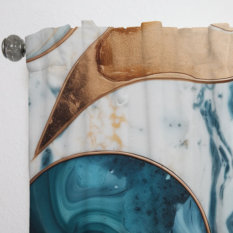 Gian - Blue Gold Half Circle Marble Abstract II - Abstract Marble Curtain - Velvet Room Darkening - 1 panel, 52" W x 84" L