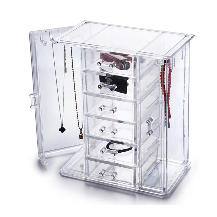  Beautify Clear Acrylic Jewelry Organizer Chest/Makeup Storage  Box with 6 Drawers & Hanging Necklace Holder - Clear : Clothing, Shoes &  Jewelry