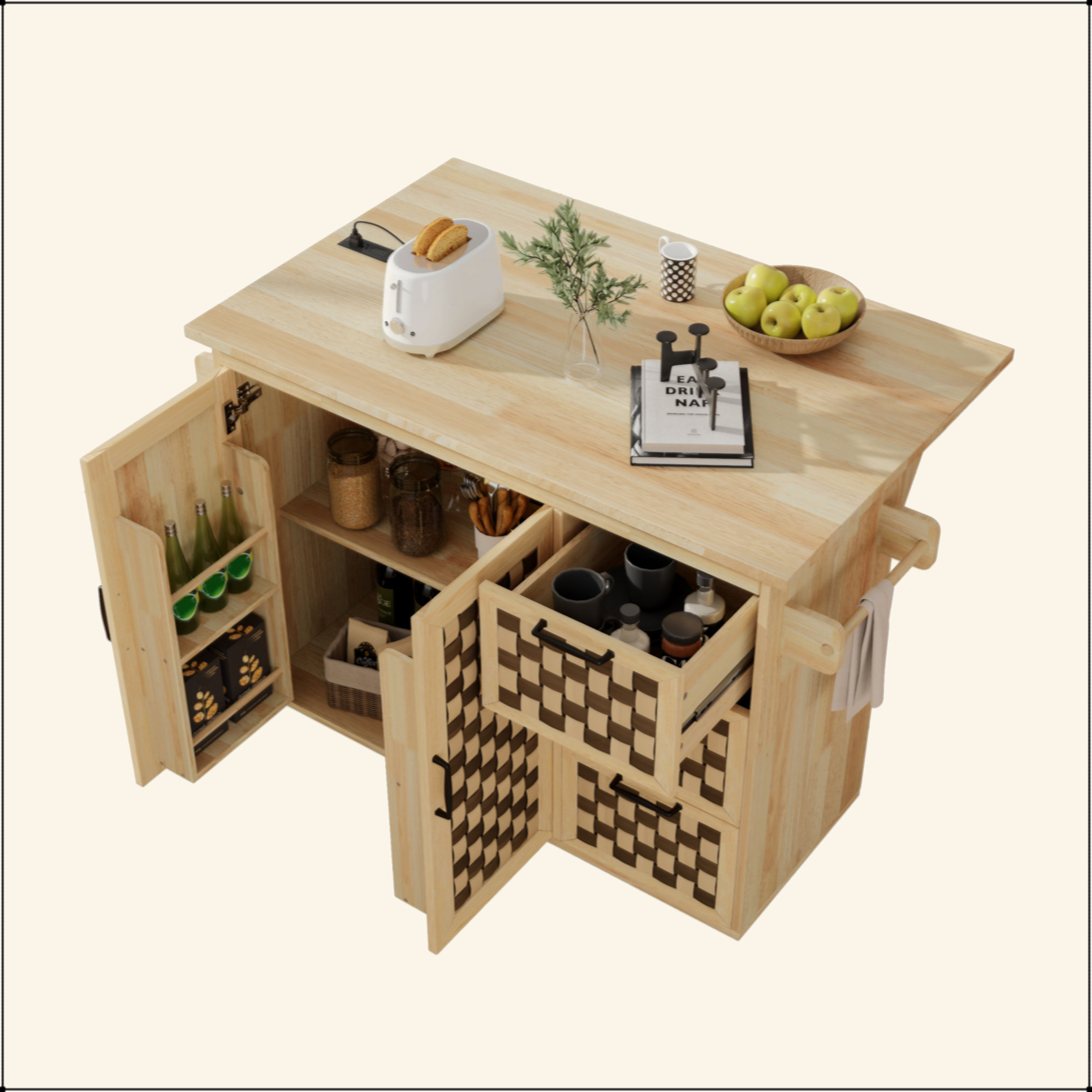 Ophelia & Co. 3D Woven Checkerboard Pattern Design Kitchen Island With ...