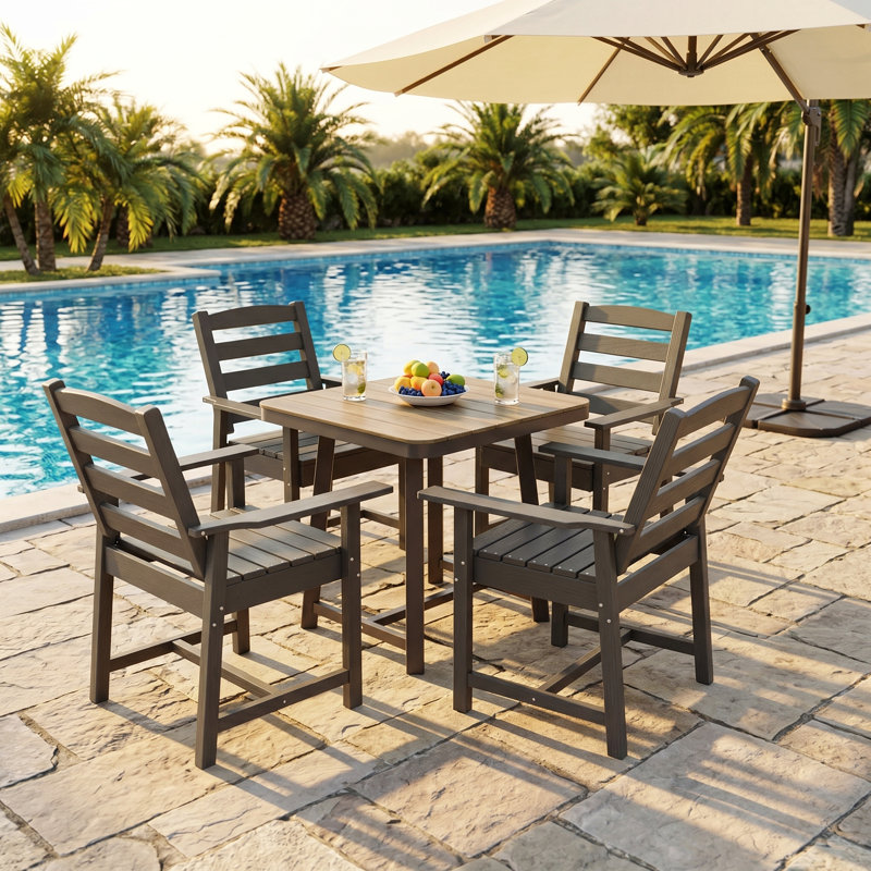 All-Weather HDPE Indoor/Outdoor Dining Chair With Wide Armrest, Gray, 4