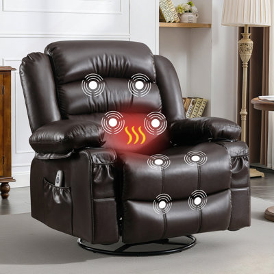 Fauteuil inclinable de massage à bascule pivotant avec massage par vibration et chaleur Fauteuil de détente ergonomique pour le salon avec fonction berçante et poche latérale 2 porte-gobelets Port de charge USB
