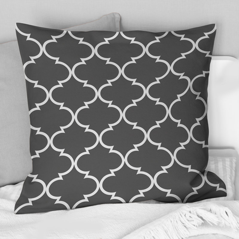 Dark Gray Trellis - Transitional Throw Pillow, 16"H x 16"W