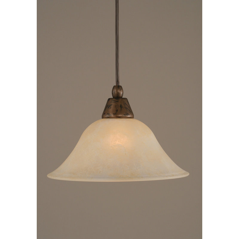 Cord Hung Mini Pendant Shown In Black Copper Finish With 10" Amber Crystal Glass, Bronze, 10" W, Amber Marble Glass