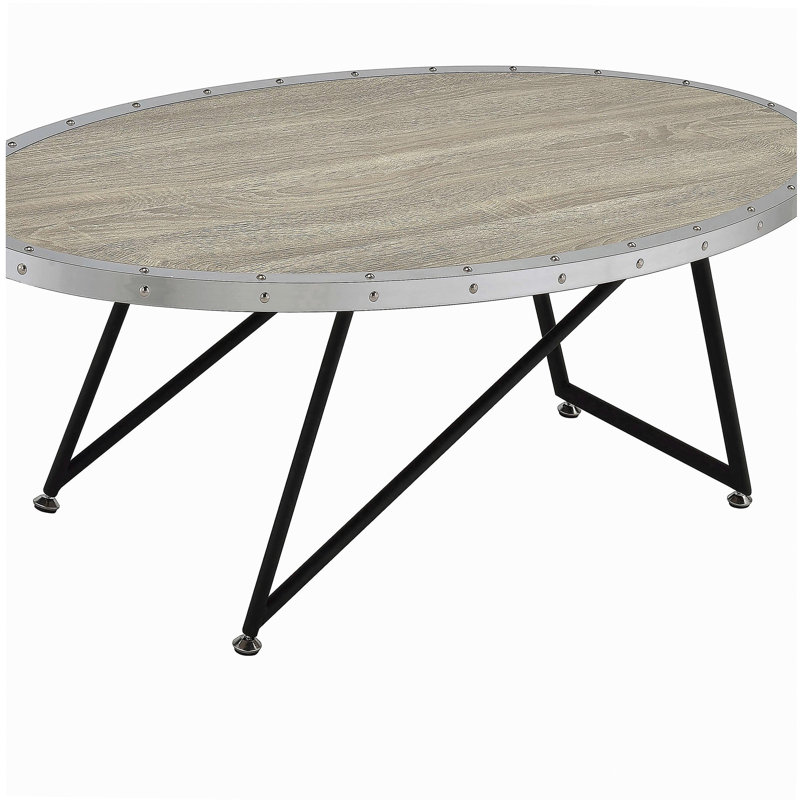 Table basse ovale en chêne gris patiné et noir