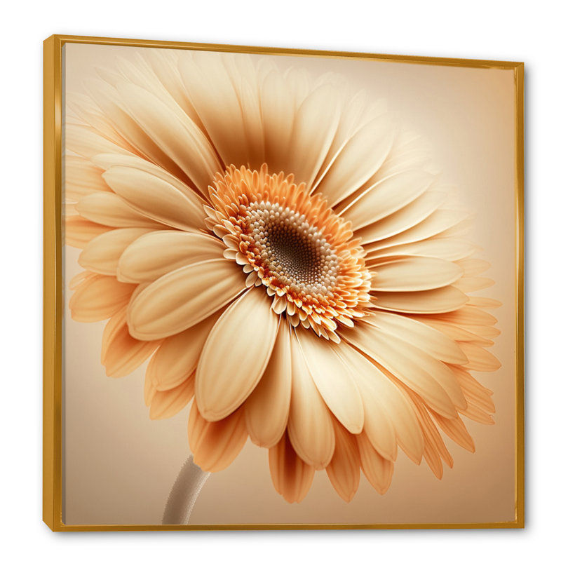 " Orange Gerbera Flower IV ", 30" H x 30" W x 1" D, Gold Floater Framed Canvas