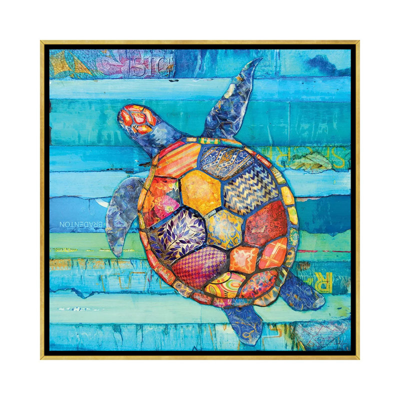 «Honu» par Danny Phillips - impression d'art graphique, Toile encadrée d'or, Pas de tapis, H 26 po x l 26 po x P 1,5 po