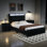 Ensemble de chambre à coucher moderne 3 pièces, lit plateforme tapissier avec station de charge USB et éclairage à DEL et deux tables de chevet