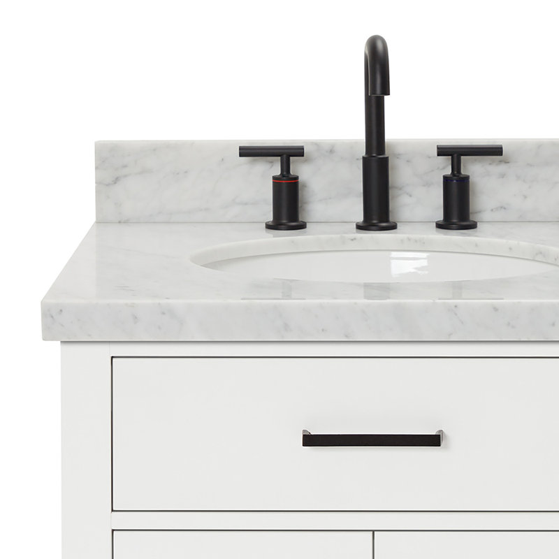 ARIEL HEPBURN 37 IN RIGHT OFFSET RECTANGULAR SINK VANITY 1,5 IN, Left, Oval, White