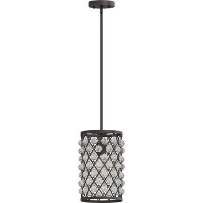 Mini-luminaire suspendu cylindrique en bronze antique à 1 lumière avec perle, boules, pompons ou accents suspendus