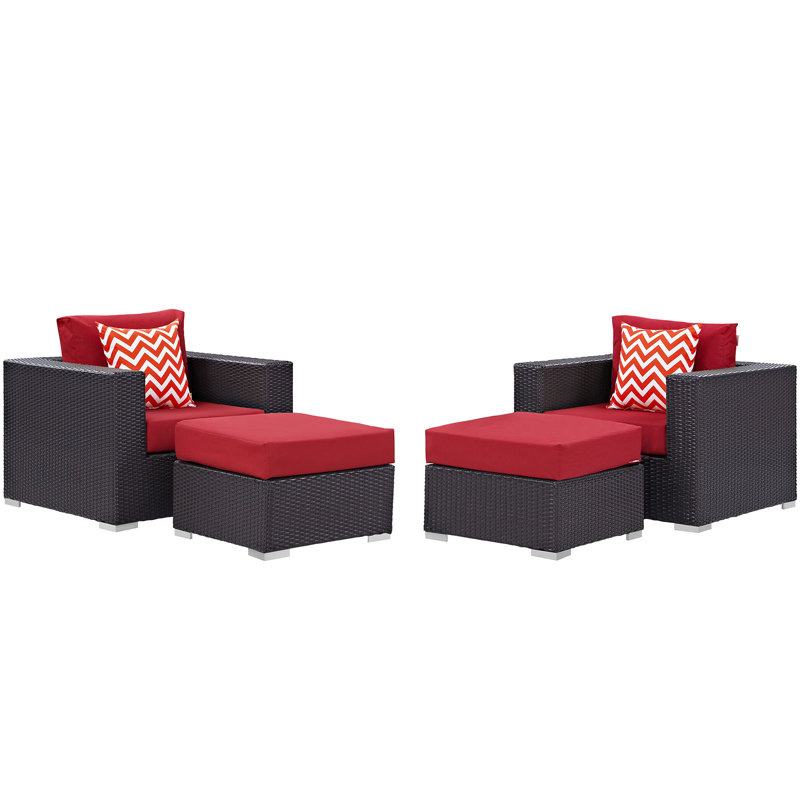 Convene 4 Piece Outdoor Patio Sectional Set, Red