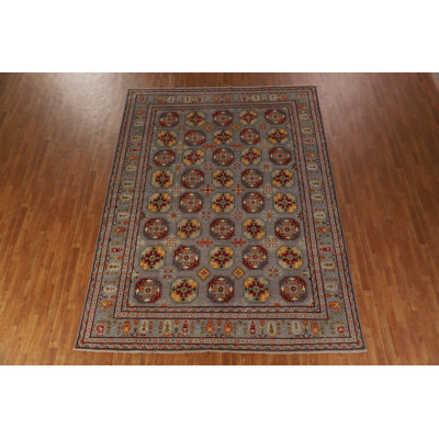 Geometric Gray Kazak Oriental Area Rug