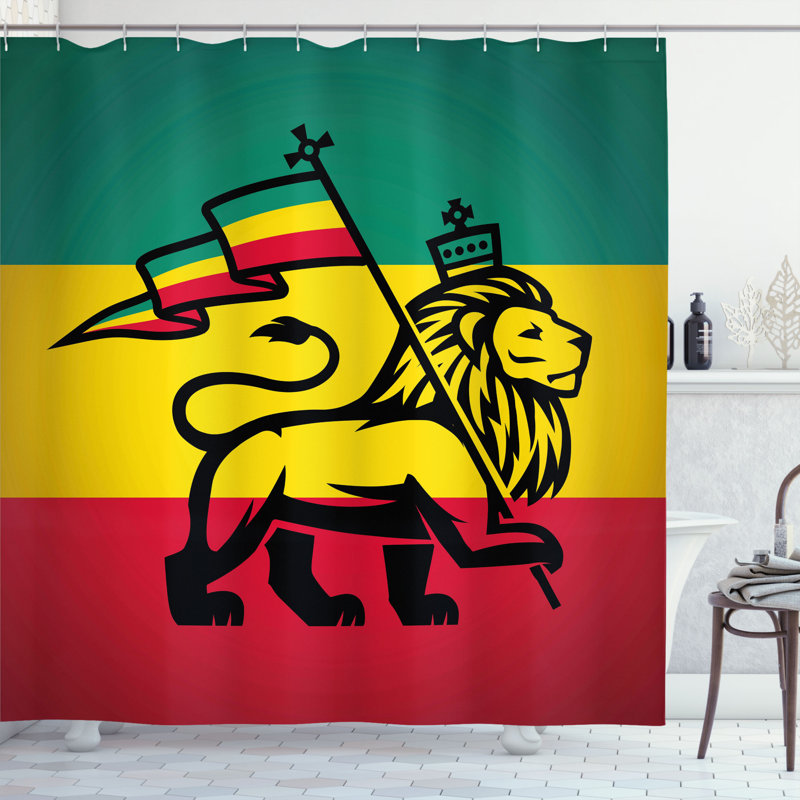 Ensemble de rideau de douche et crochets rasta, H 84 po x l 69 po
