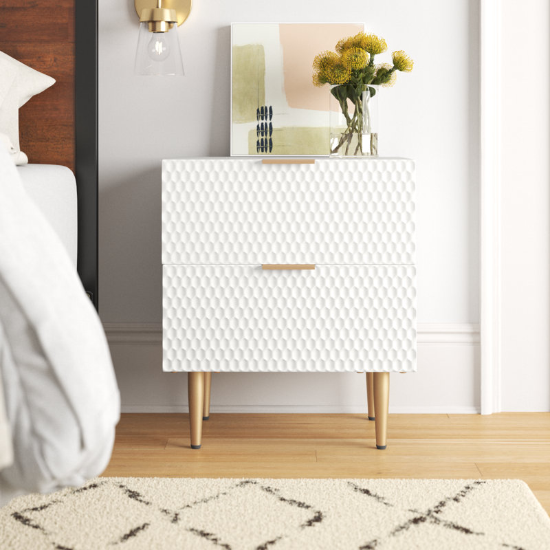 Table de bout Adore Decor Jolie Modern Living, 2 tiroirs avec détails en métal doré, blanc