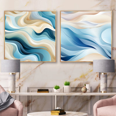 Coastal Harmony - ensemble de 2 collages carrés abstraits