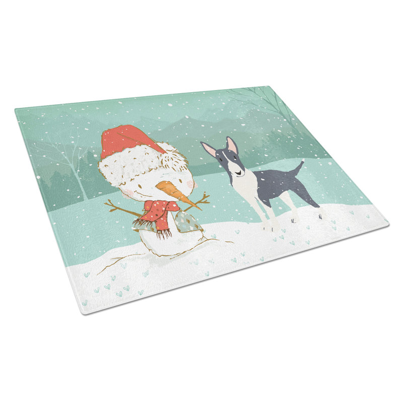 Caroline's Treasures Tempered Glass Snowman Christmas Cutting Board, Black Bull Terrier
