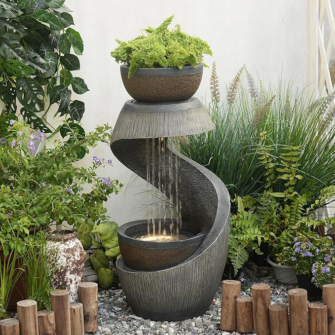 Hand Crafted Weather Resistant Floor Fountain with Light