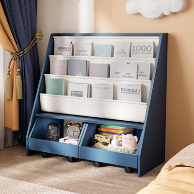 Kids Standard Bookcase Storage Shelving Unit With Wheels by Isabelle & Max