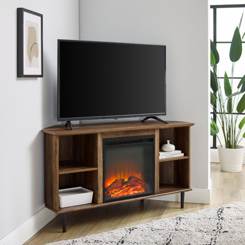 Alcova Unfinished TV Stand for TVs up to 55" with Fireplace Included, Reclaimed Barnwood