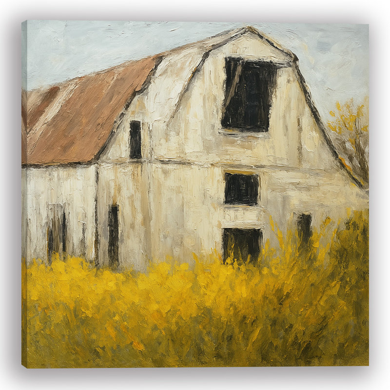«Golden Fields Barn» - Art mural sur toile rustique, H 20 po x l 20 po