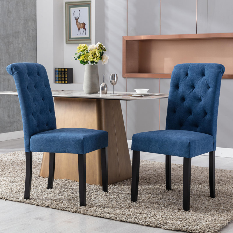 Barbagallo 19.5'' H Tufted Upholstered Parsons Chair, Blue Polyester