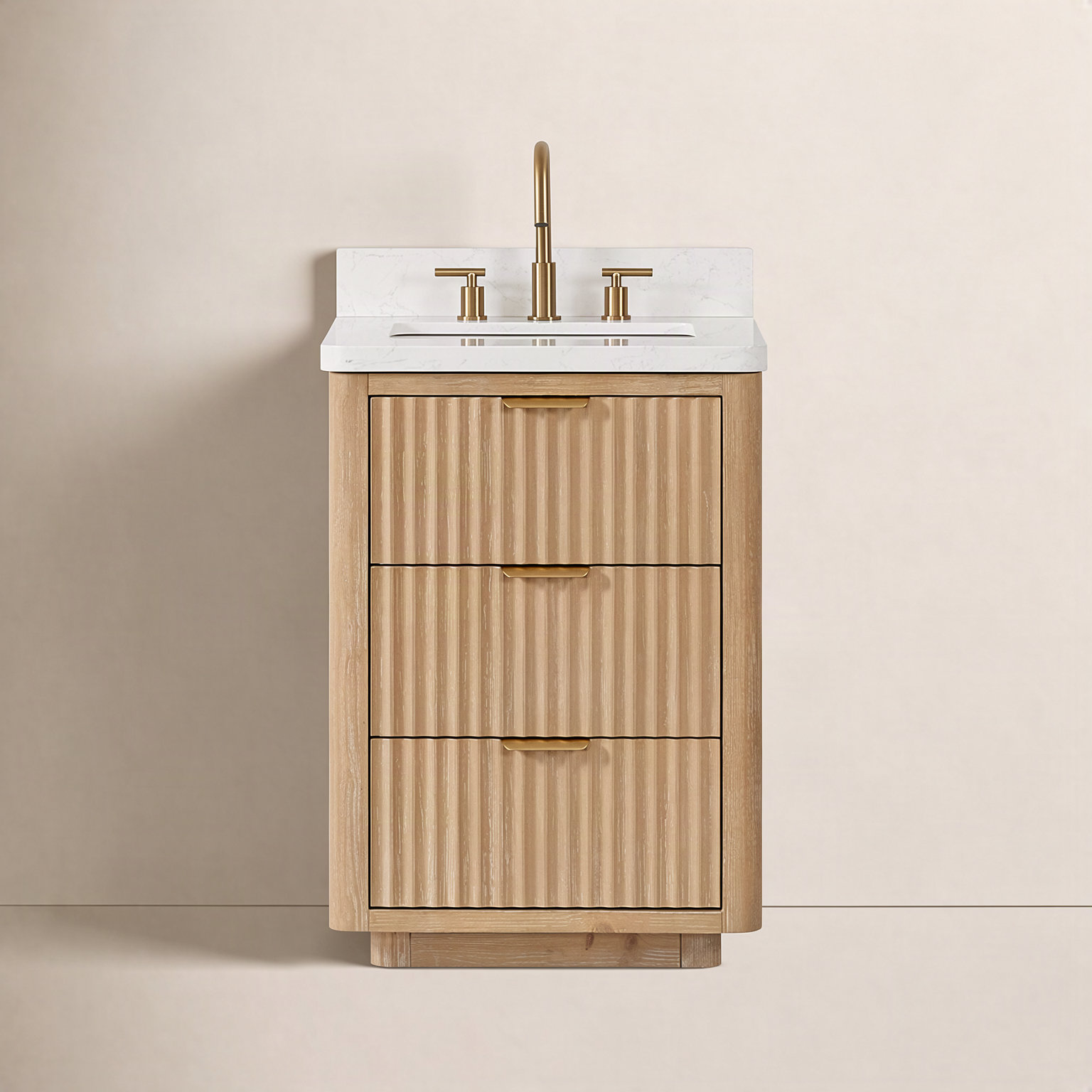 Adela 24'' Single Bathroom Vanity, White, Gold, Brown