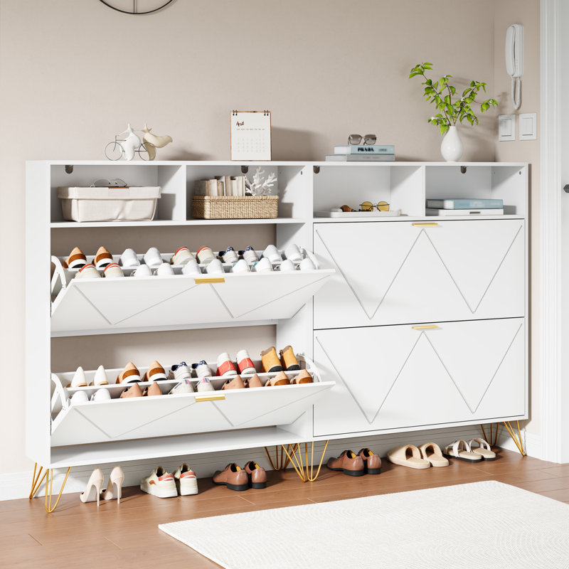 Armoire de rangement pour chaussures 30 paires avec tablette, range-chaussures avec 2 tiroirs, Blanc