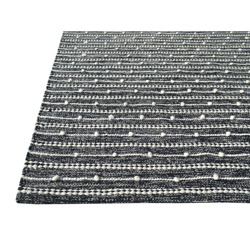 Tapis gris en laine / coton crocheté à la main Hubbert, Rectangle 8 pi x 10 pi