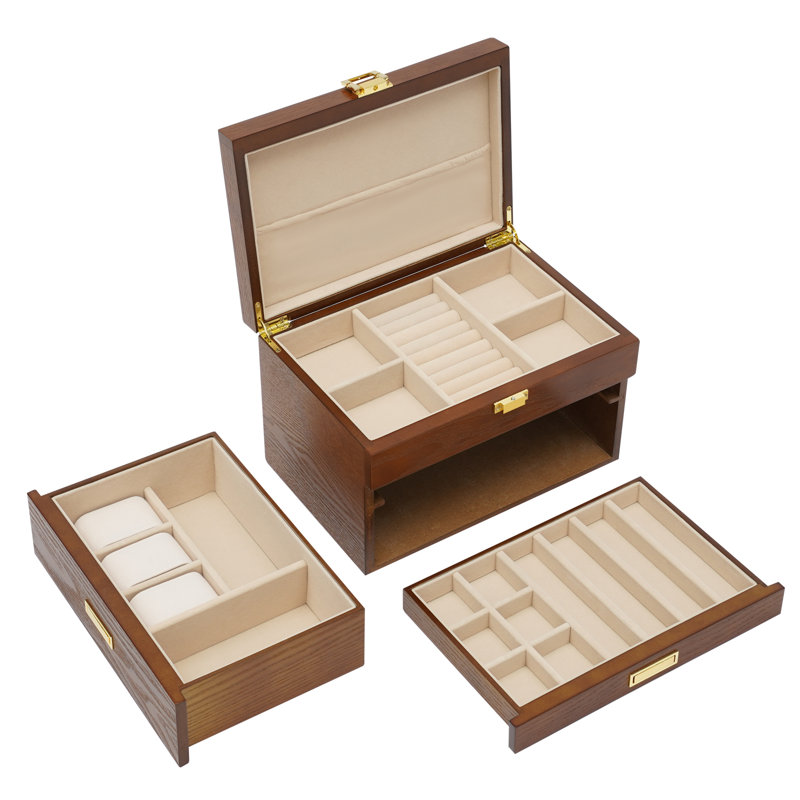 Boîte de rangement pour bijoux 3 couches, Brun clair