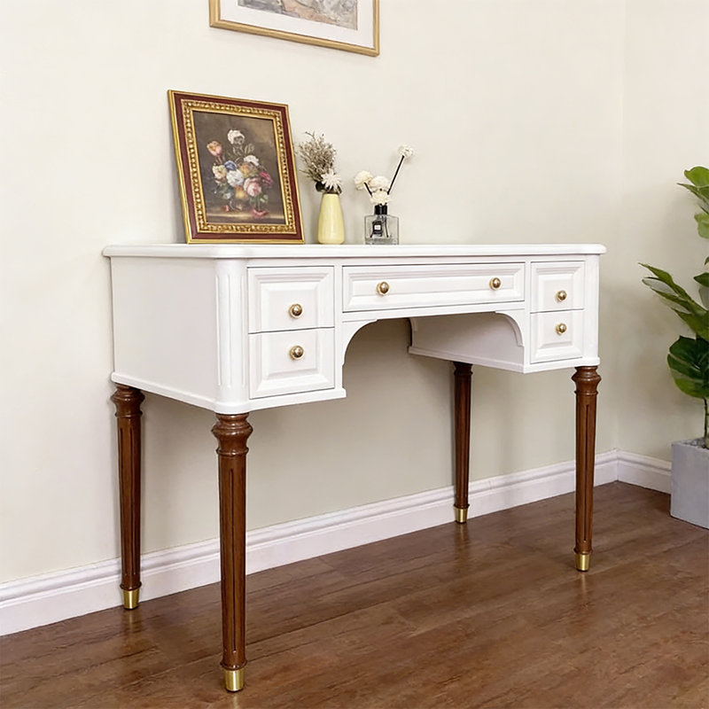 Retro Simple Rectangular Solid Wood Writing Desk, 29.92" H x 47.24" W x 21.65" D, White/Brown
