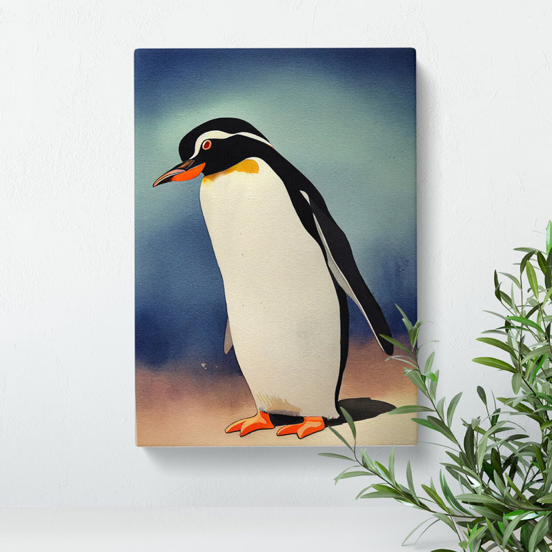 Penguin In Watercolour No.1 - Wall Art, Wrapped Canvas, 50cm H x 35cm W, No Matte