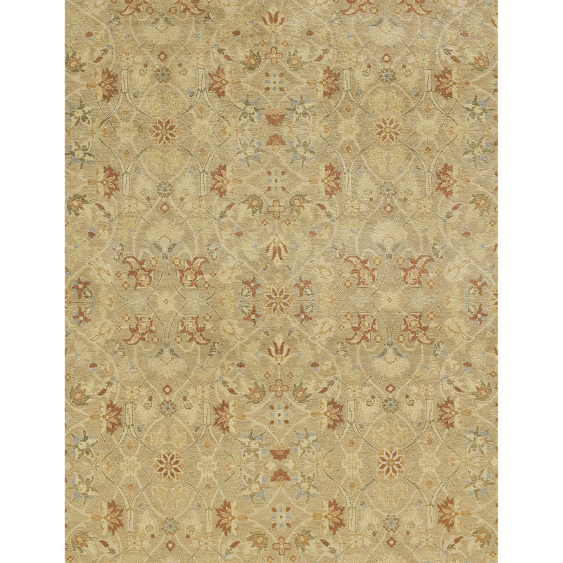 Wool Oriental Area Rug in Gold/Olive, Rectangle 10' x 14'
