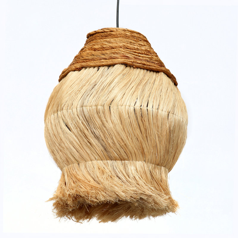 45 cm H Oval Bamboo Pendant Shade ( Screw On ) in Beige and Gold