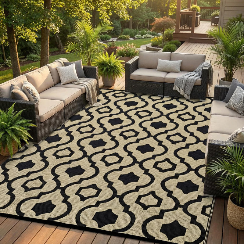 Waterproof Reversible Outdoor Rug – Durable Plastic Straw Carpet for Patio, Deck, RV, Camping, Balcony, Backyard – Lightweight Boho Area Mat – Black Coffee, 9x12ft (270x360cm)
