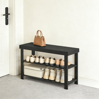Bamboo Shoe Bench With 3-Tier Storage