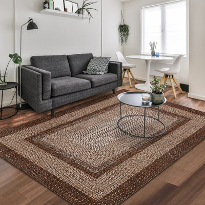 Tapis géométrique rectangulaire brun délavé à motif géométrique 5 x 7 pi