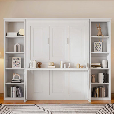 Grand lit escamotable avec bureau et tablettes