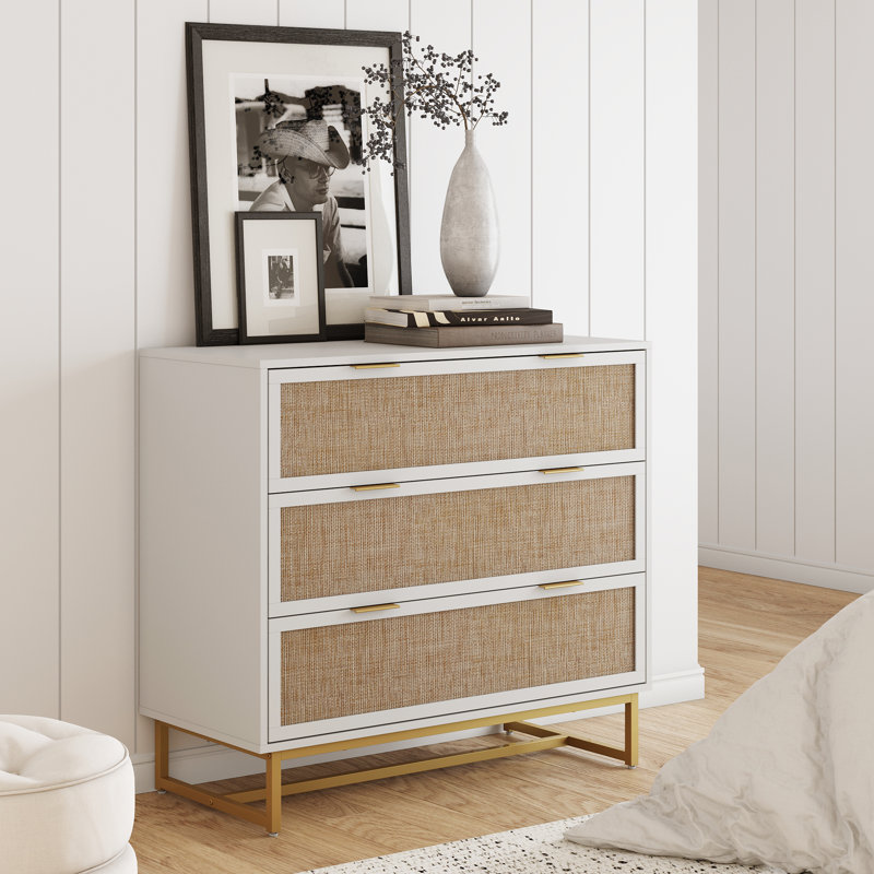 37'' W 3 - Drawer Dresser, White/Gold