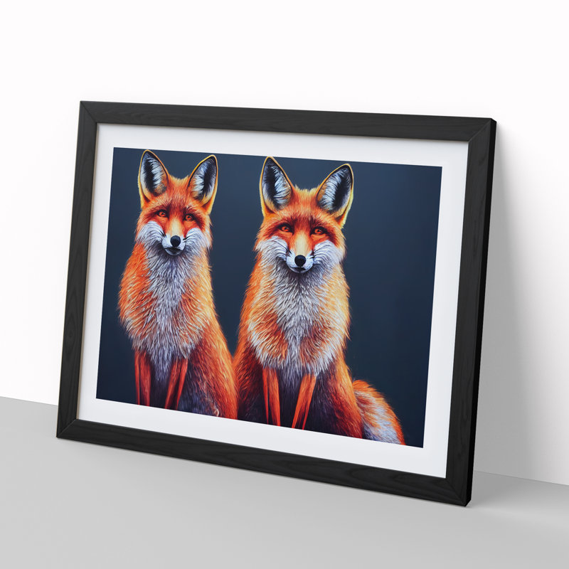 Two Foxes Vol.2 - Framed Print, 25cm H x 34cm W x 2cm D, Black Framed