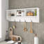 Portemanteau mural blanc avec 4 crochets doubles, étagère de rangement en bois pour vestibule de salon