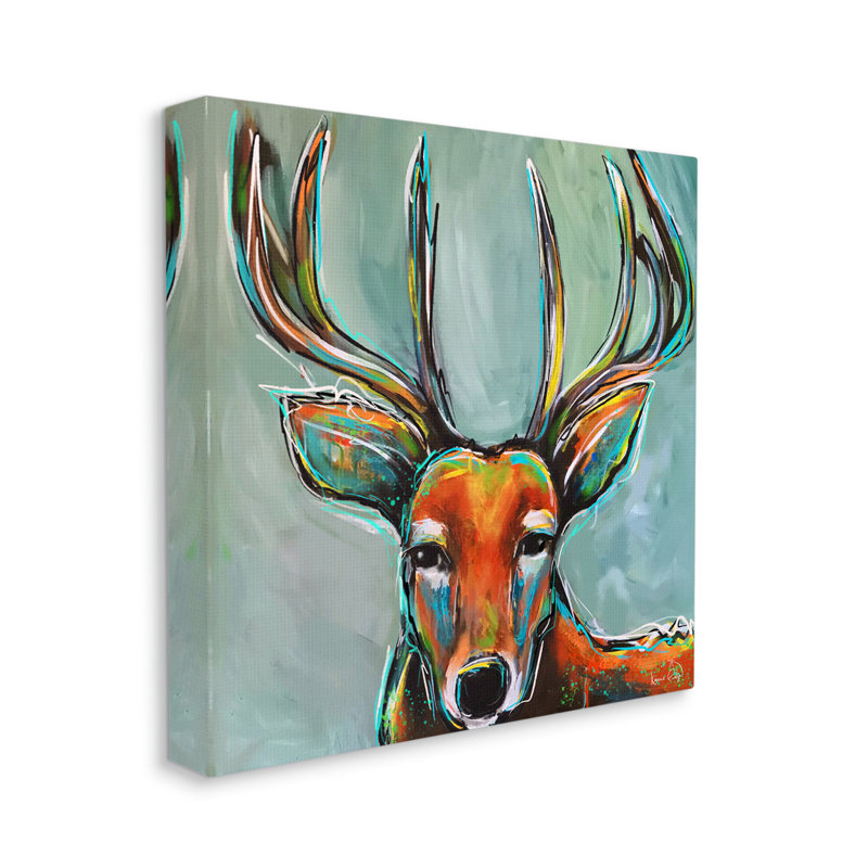 «Modern Urban Deer» par Karrie Evenson - peinture sur toile tendue, H 36 po x l 36 po x P 1,5 po