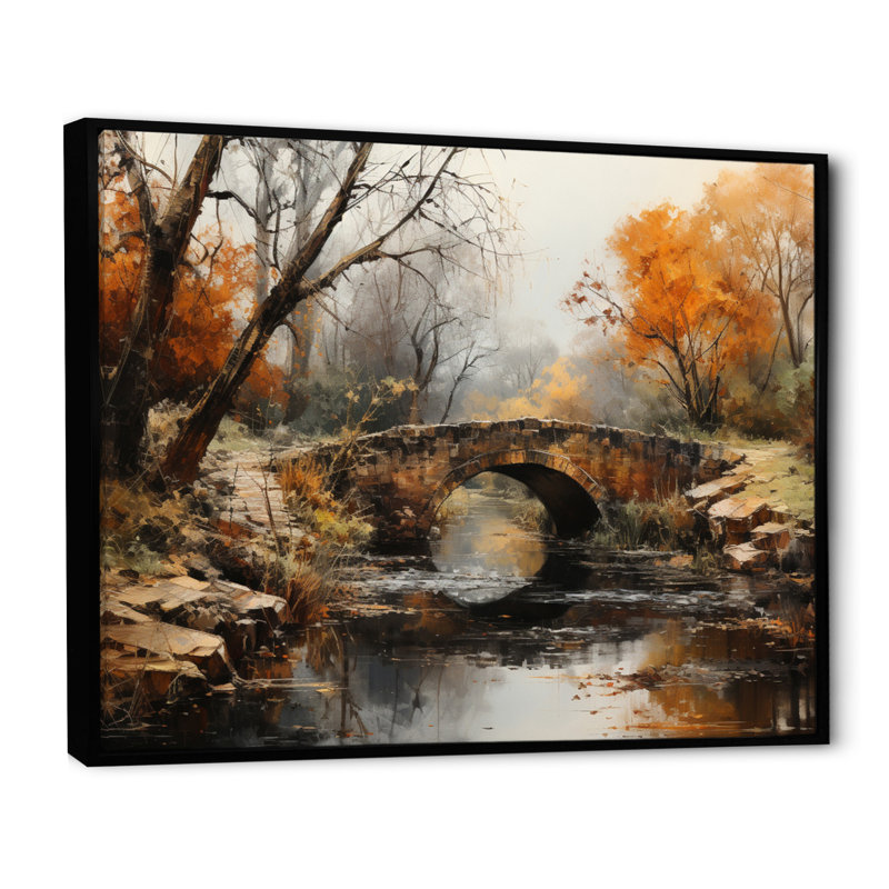 «Beige Bridge Whispers Of History III», reproduction d'art sur toile, Cadre flottant noir, H 12 po x l 20 po x P 1 po