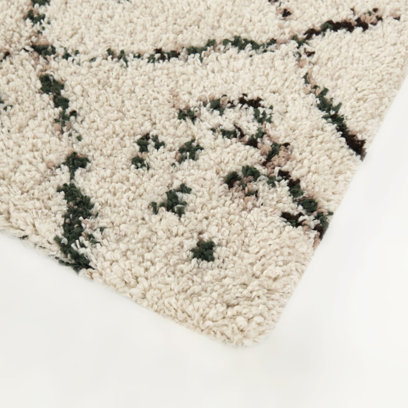 Simeon Cream Boho Shag Area Rug, Rectangle 5'3" x 7'