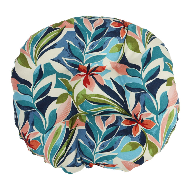 Outdoor 4'' Ottoman Seat Cushion, Ivory/Blue Floral