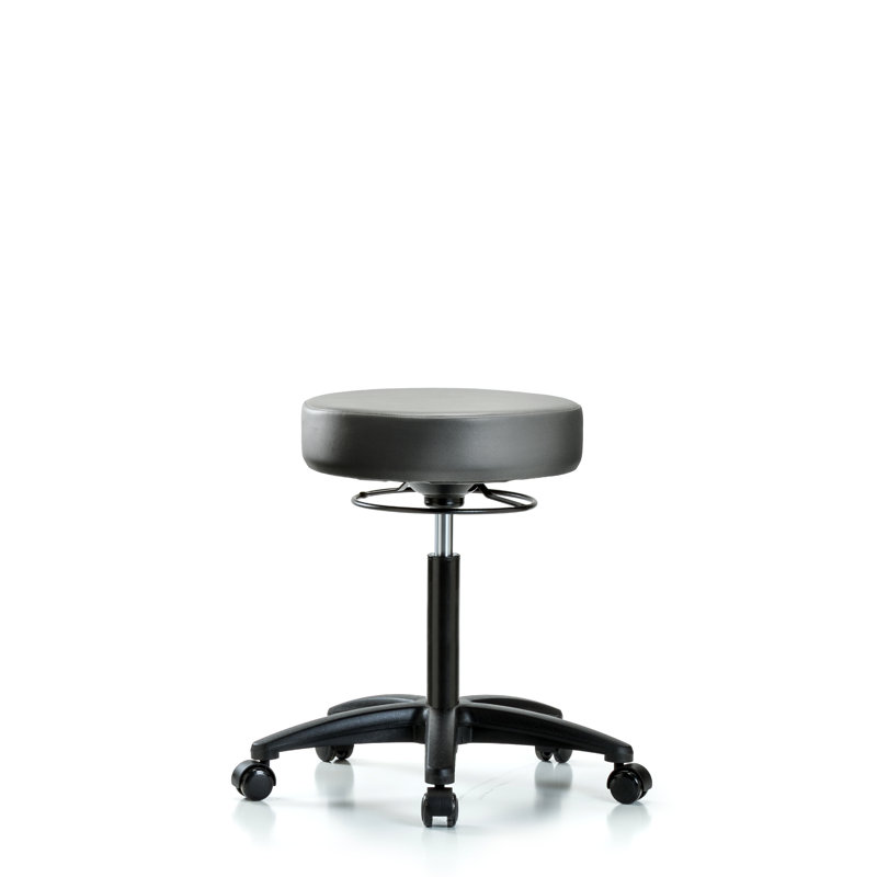 Tabouret en vinyle sans dossier chromé - hauteur de bureau avec roulettes en vinyle Storm Supernova, Noir, Argenté, 27.75"