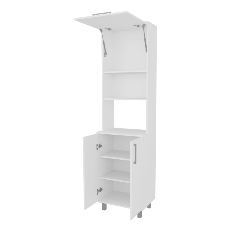 Garde-manger Kayenta avec 2 portes pneumatiques, rangement ouvert et armoire inférieure, blanc.
