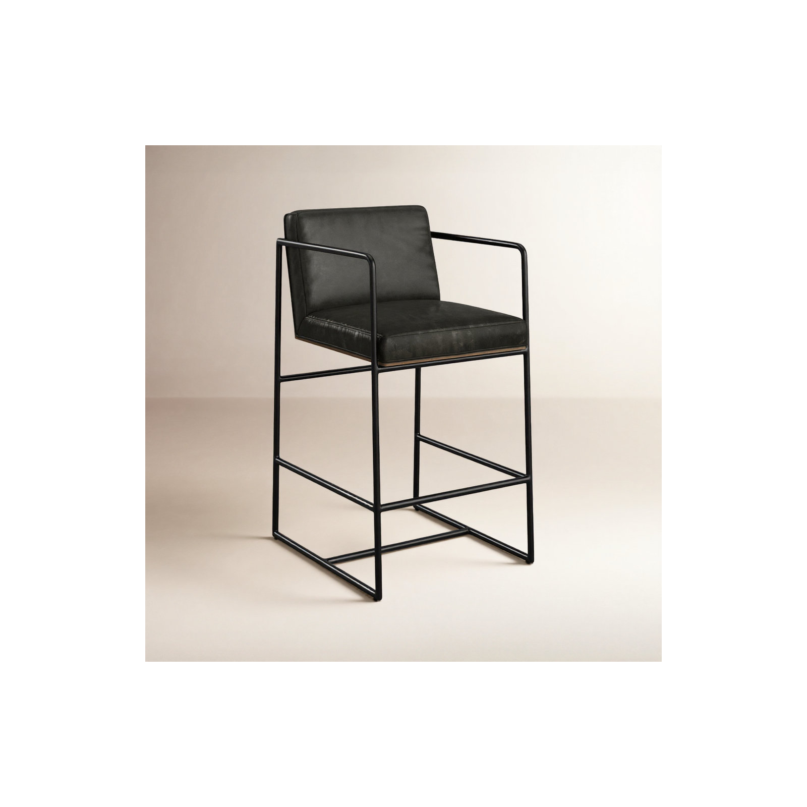 Sidney Genuine Leather Bar & Counter Stool, Bar Stool (29.5” Seat Height), Dark Gray