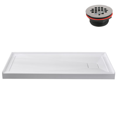 48 in. x 32 in. Alcove Acrylic Shower Base in Glossy White With Right Drain, Drain Included